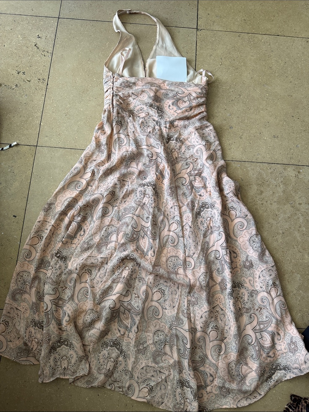 Michael Kors Collection Paisley Halter Midi Dress in Blush and Gray